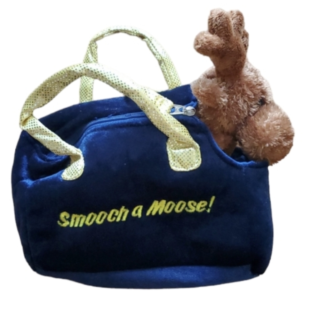 Aurora Suffed Moose in Blue Velvet Purse